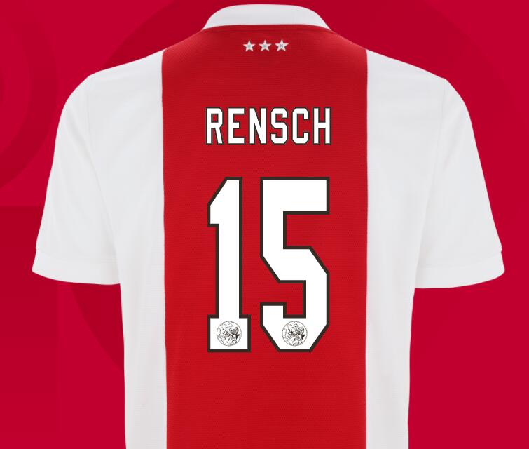 2021/22 Ajax Home Kit Soccer Jersey with Rensch 15 printing